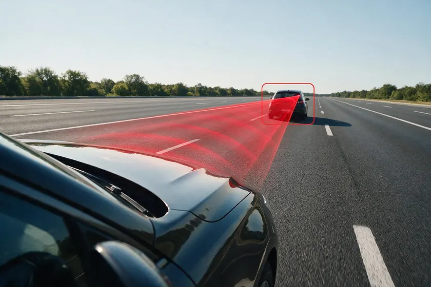 Gráfico de detección con radar (AEB) sobre un vehículo que se aproxima demasiado al de delante