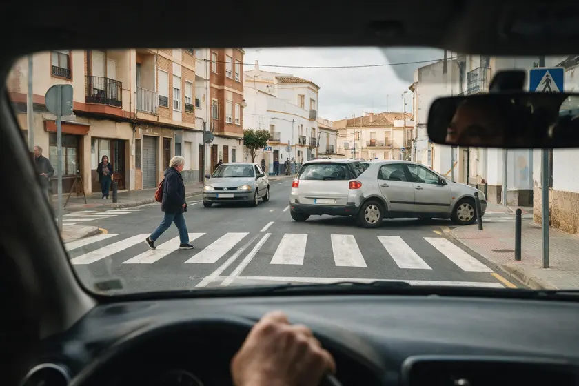 Coche adelantando a otro justo en un paso de peatones señalizado