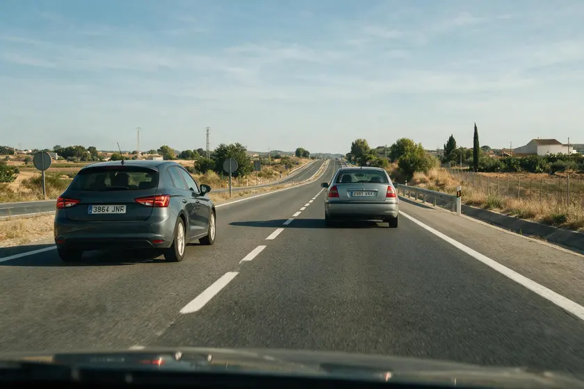 Coche adelantando a otro por el lado izquierdo