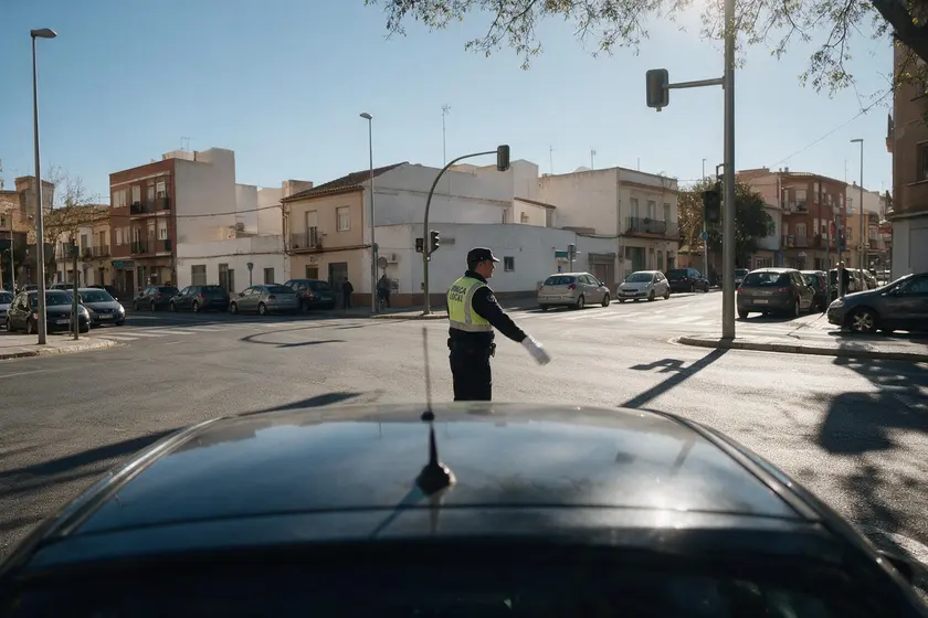 Agente de Policía Local moviendo el brazo alternativamente de arriba abajo