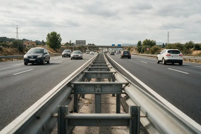Autopista con la barrera central continua y un único paso habilitado