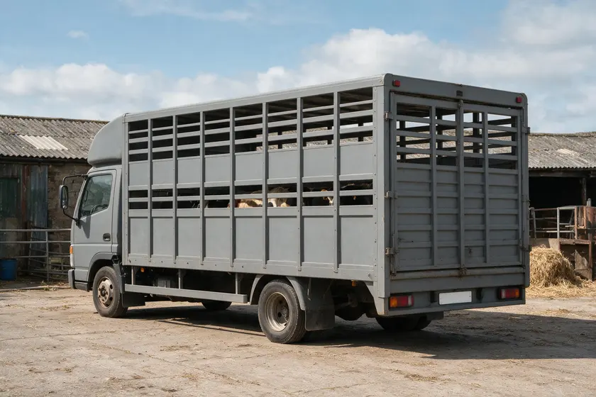Camión jaula preparado para el transporte de animales vivos