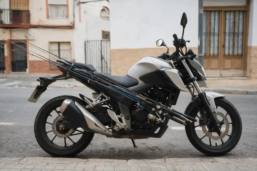 Motocicleta con carga lateral que no sobresale por la parte delantera