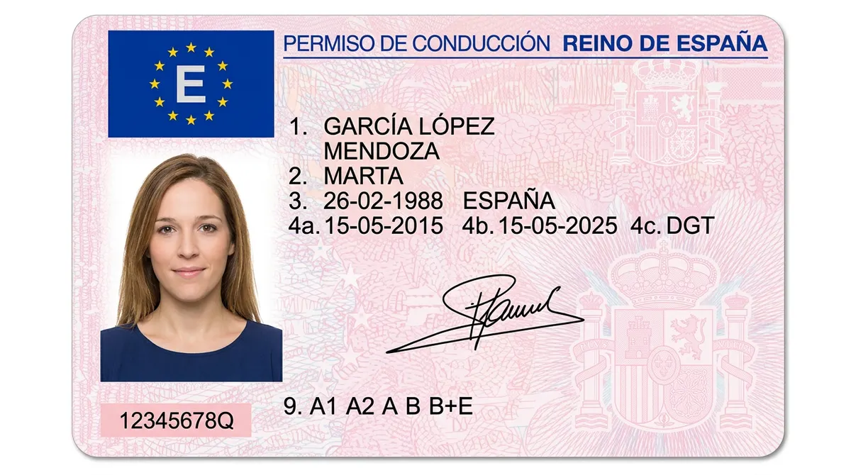 Carnet de conducir genérico de ejemplo
