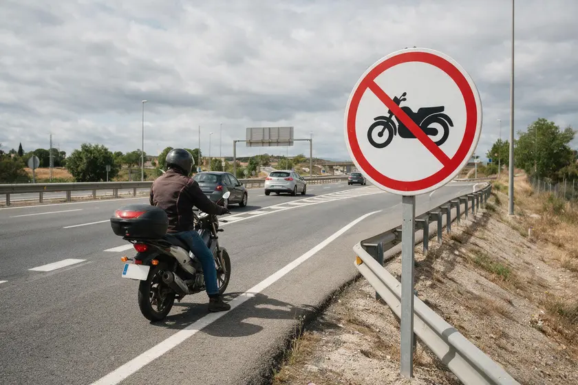 Ciclomotor detenido antes de la señal que prohíbe la entrada a la autovía