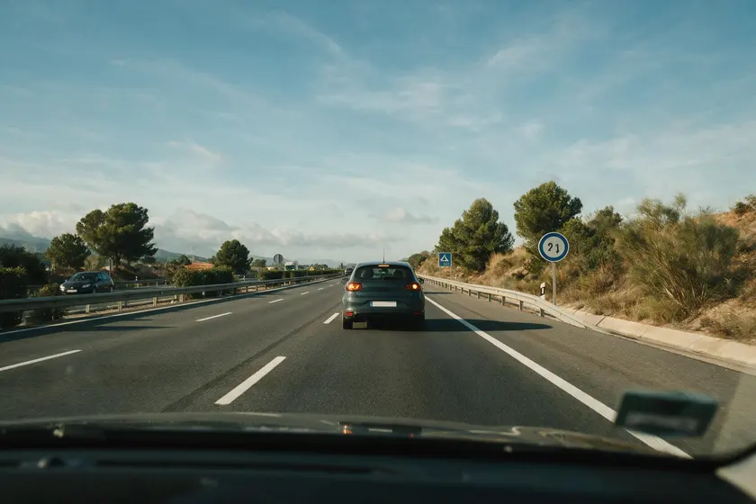 Coche colocado junto al eje de la calzada antes de girar a la izquierda