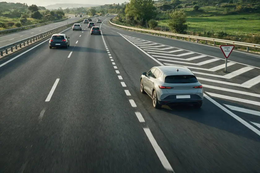 Coche incorporándose a una autovía por el carril de aceleración sin detenerse