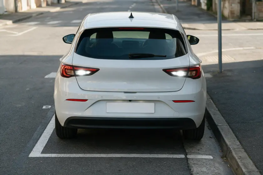 Coche incorporándose a la circulación desde un estacionamiento cediendo el paso