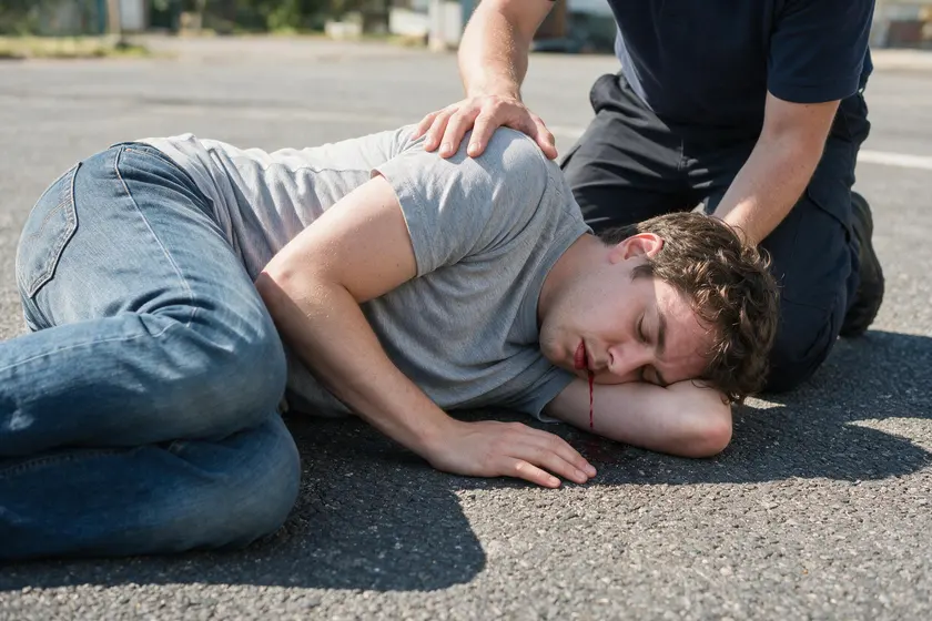 Herido inconsciente colocado en posición lateral de seguridad