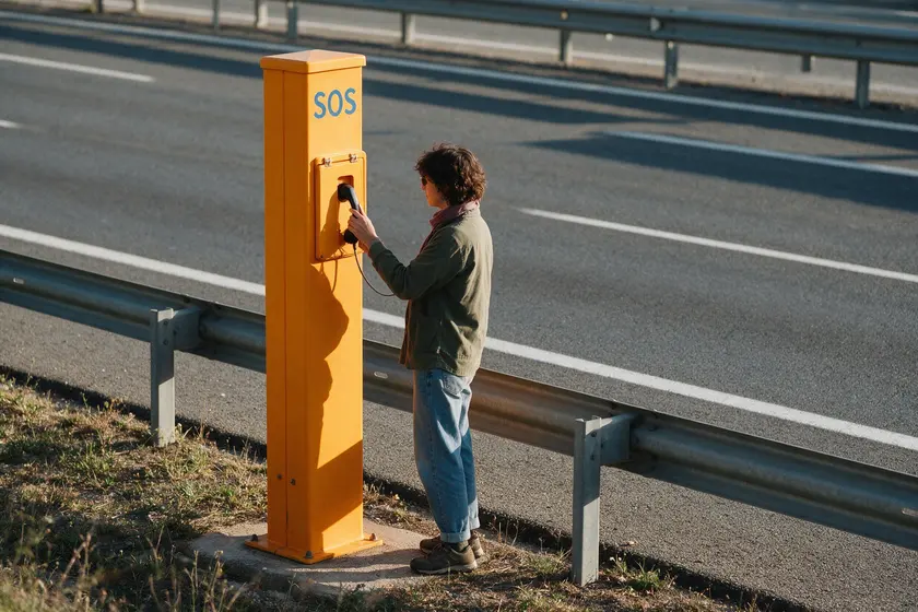 Poste de socorro SOS junto a una autopista