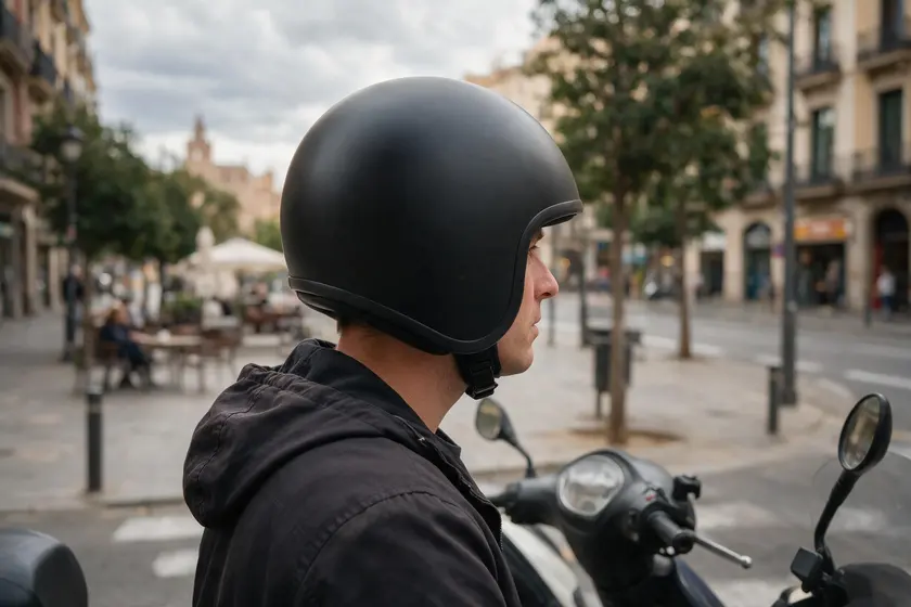 Casco abierto de tipo jet, sin mentonera, que deja toda la cara descubierta