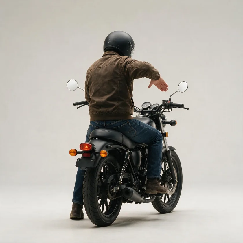 Icono de un motorista moviendo el brazo alternativamente de arriba abajo para advertir que va a reducir la velocidad