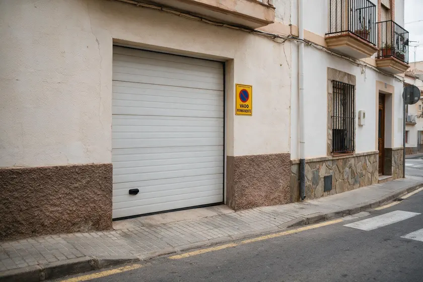 Entrada de garaje con vado señalizado y el espacio libre delante