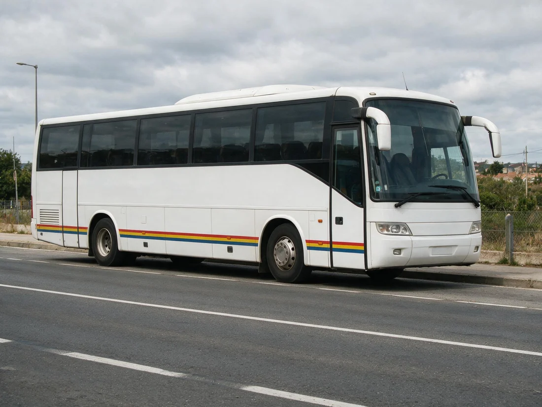 Autocar de pasajeros, con más de nueve plazas, visto desde un lateral