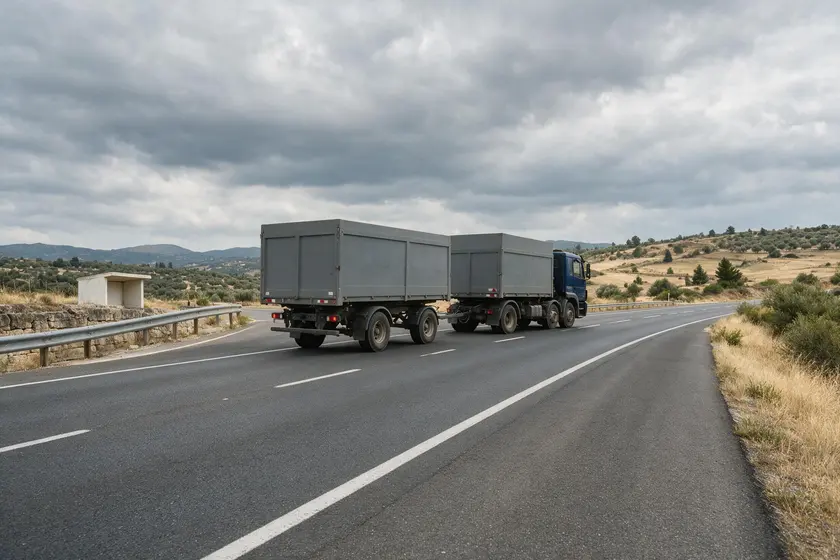 Tren de carretera: camión rígido con su propia carga arrastrando un remolque independiente