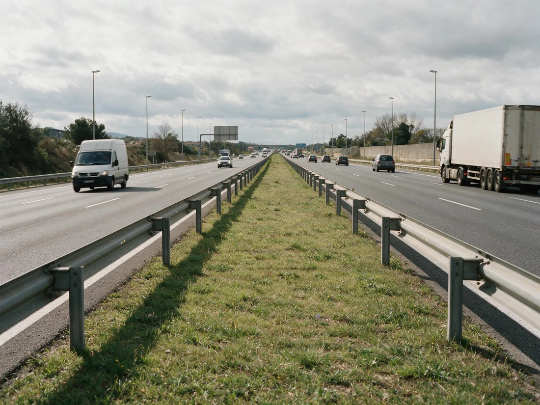 Franja central de tierra y vegetación que separa las dos calzadas de una autovía