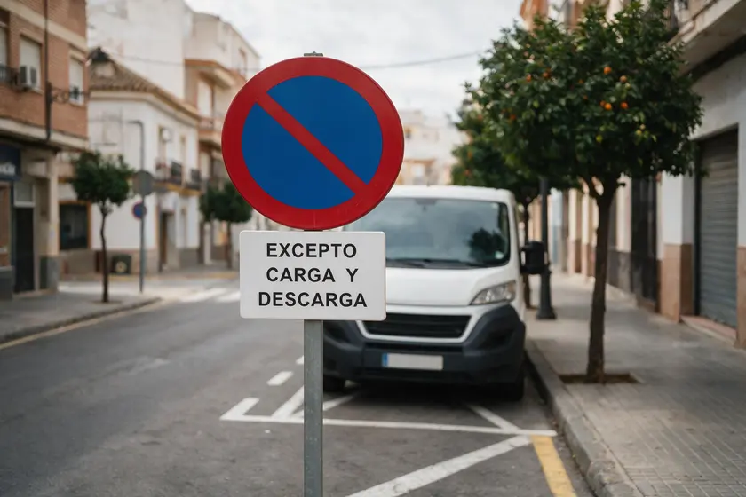 Furgoneta descargando en una zona señalizada de carga y descarga