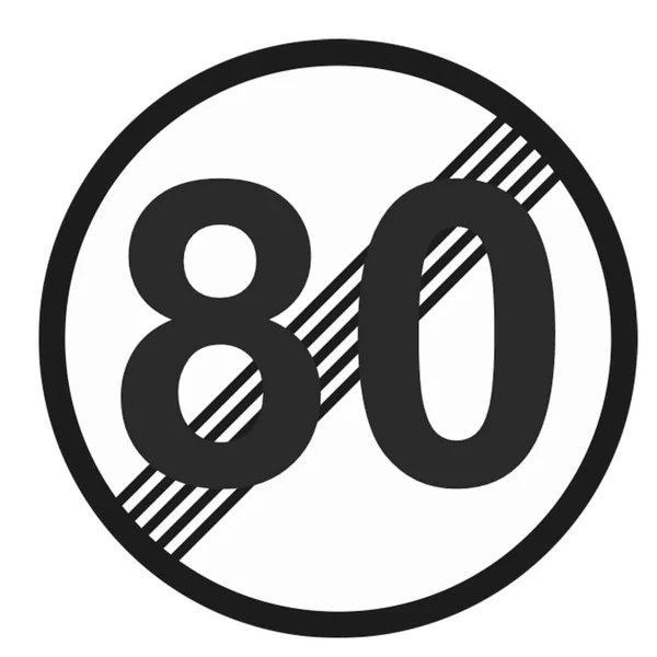 Señal circular blanca con la cifra 80 tachada por varias líneas diagonales