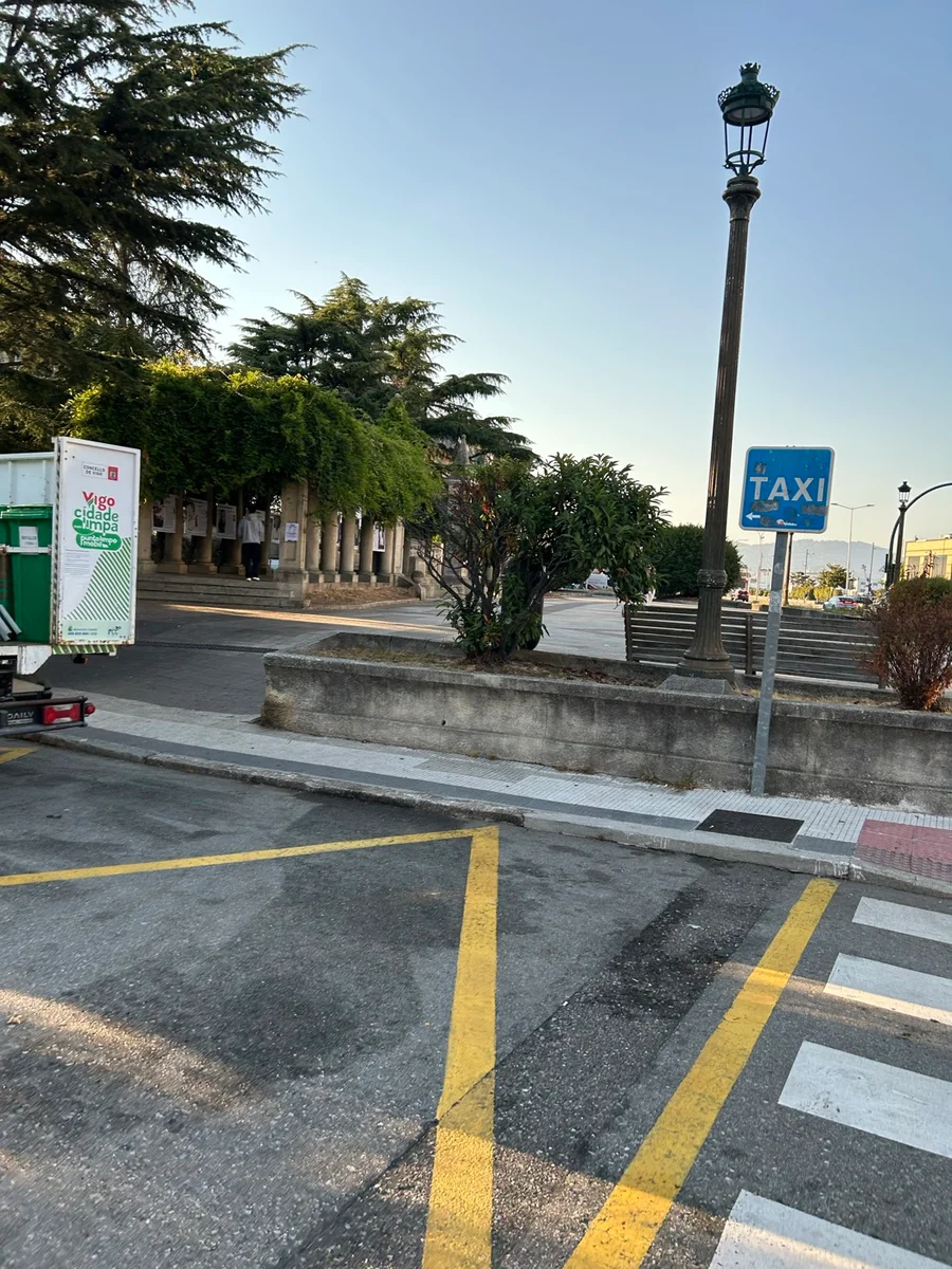 Espacio junto al bordillo con la palabra TAXI pintada en el suelo