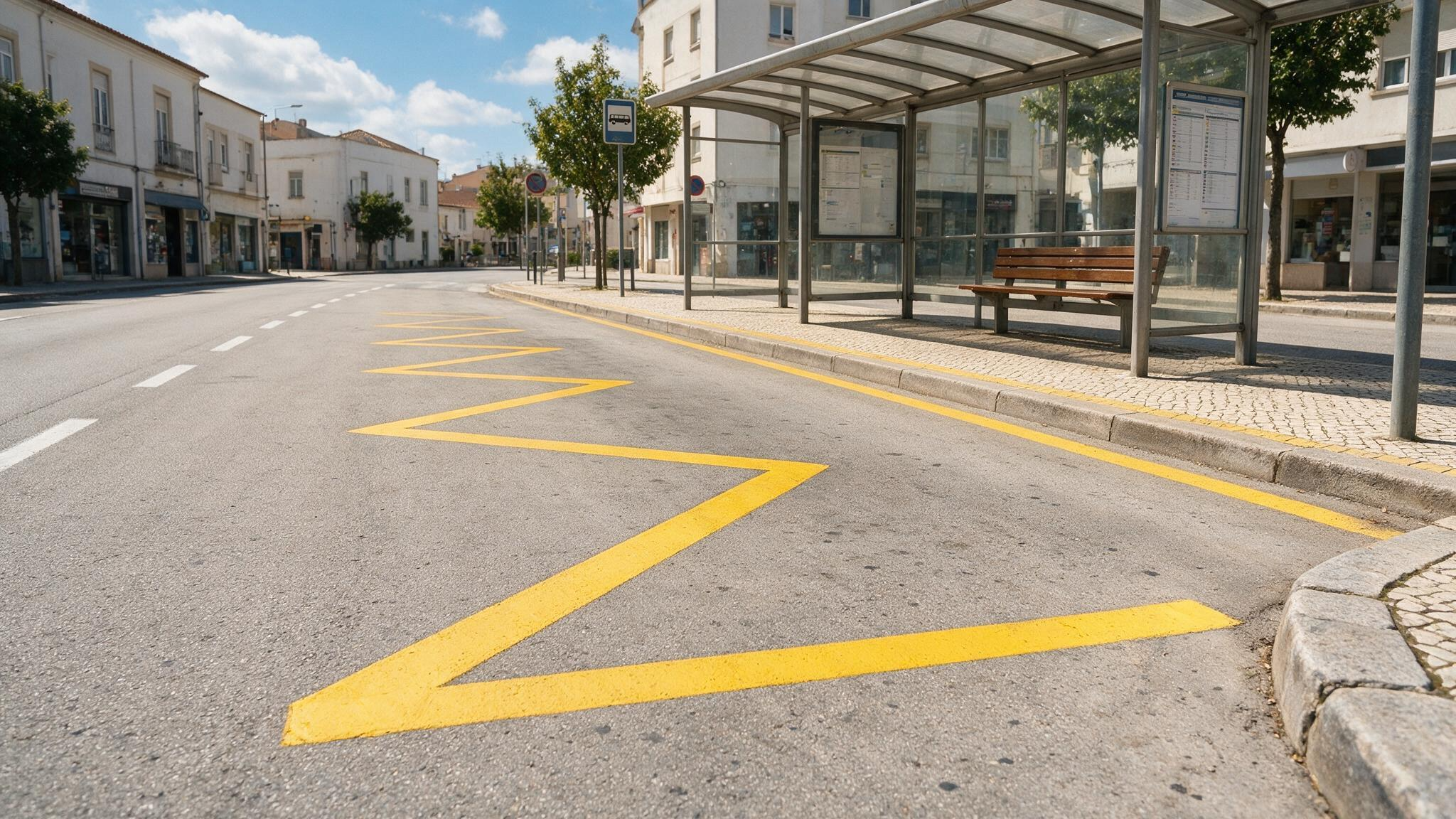 Zigzag amarillo de parada de autobús